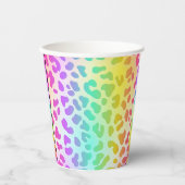 Neon Glow in Dunkel, Regenbogen Cheetah Print Cup Pappbecher (Vorderseite)