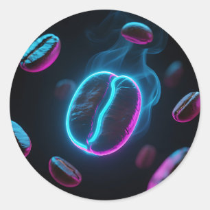 Neon-Glow-Kaffeebohnen-Energie Runder Aufkleber