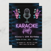 Neon Glow Karaoke Birthday Party Einladung (Vorne/Hinten)