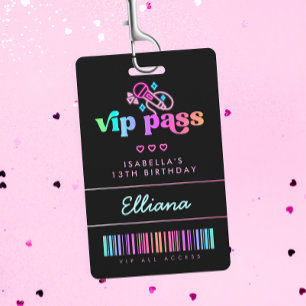 Neon Glow Karaoke Birthday VIP Pass Custom Party Ausweis