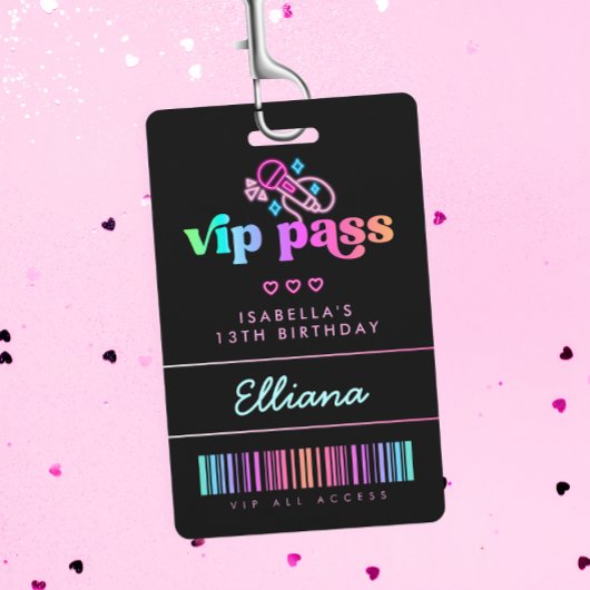 Neon Glow Karaoke Birthday VIP Pass Custom Party Ausweis