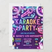 Neon Glow Karaoke Singing Music Birthday Party Einladung (Vorderseite)