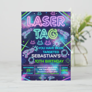Neon-Glow-Laser-Tag- und Arcade-Geburtstagsfeier Einladung