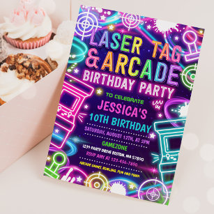 Neon Glow Laser Tag und Arcade Geburtstagsparty Einladung