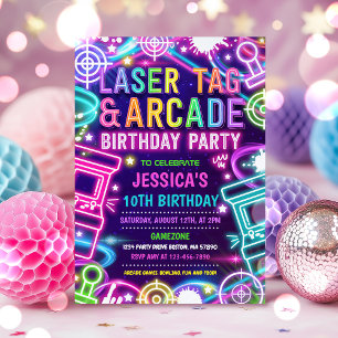 Neon Glow Laser Tag und Arcade Geburtstagsparty Einladung