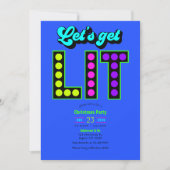 Neon Glow Let’s Get Lit Retro Christmas Party Einladung (Vorderseite)