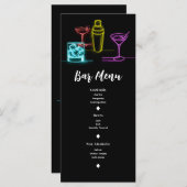 Neon Glow Lights Cocktails Open Bar Wedding Menu Menükarte (Vorne/Hinten)