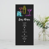 Neon Glow Lights Cocktails Open Bar Wedding Menu Menükarte (Stehend Vorderseite)