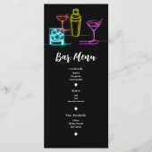 Neon Glow Lights Cocktails Open Bar Wedding Menu Menükarte (Vorderseite)
