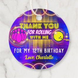 Neon Glow Lila Bowling Birthday Party Danke Geschenkanhänger