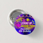 Neon Glow Lila Girl's Bowling Birthday Party Button (Vorne & Hinten)