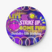 Neon Glow Lila Girl's Bowling Birthday Party Pappteller (Vorderseite)