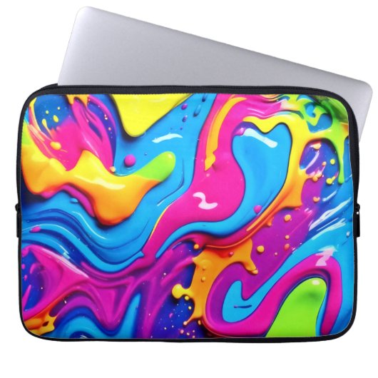 Neon Glow Liquid Spritzer Artwork Laptopschutzhülle (Vorderseite)