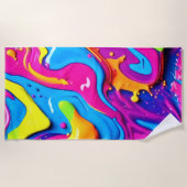Neon Glow Liquid Spritzer Artwork Strandtuch (Vorderseite)