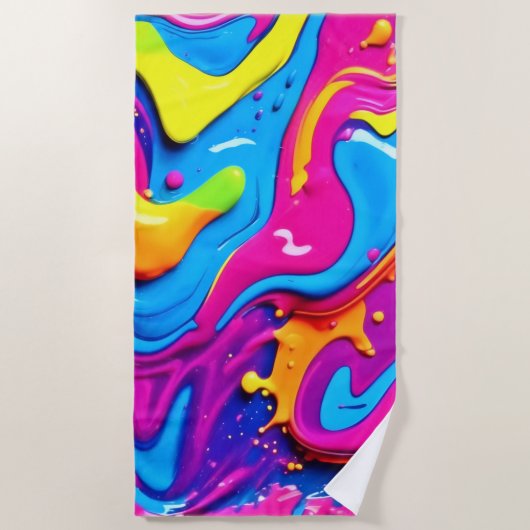 Neon Glow Liquid Spritzer Artwork Strandtuch (Vorderseite)