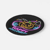 Neon Glow Look Halloween Pumpkin Bats Web Moon 7" Pappteller (Schrägansicht)