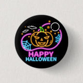 Neon Glow Look Halloween Pumpkin Bats Web Moon Button (Vorderseite)