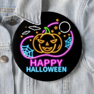 Neon Glow Look Halloween Pumpkin Bats Web Moon Button