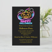 Neon Glow Look Halloween Pumpkin Bats Web Moon Einladung (Stehend Vorderseite)