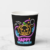 Neon Glow Look Halloween Pumpkin Bats Web Moon Pappbecher (Vorderseite)