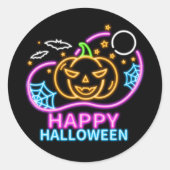 Neon Glow Look Halloween Pumpkin Bats Web Moon Runder Aufkleber (Vorderseite)