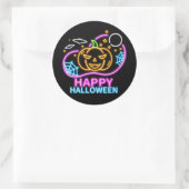 Neon Glow Look Halloween Pumpkin Bats Web Moon Runder Aufkleber (Tasche)