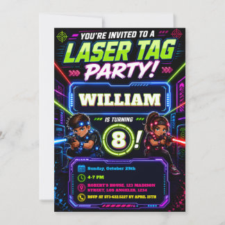 Neon Glow Mission Lasertag Kindergeburtstag Einladung
