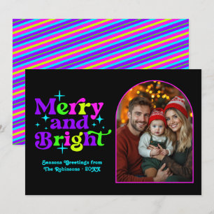 Neon Glow Modern Retro Weihnachtsfamilie Foto Feiertagskarte