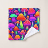 Neon Glow Mushroom Forest Badhandtuch Set (Waschlappen)