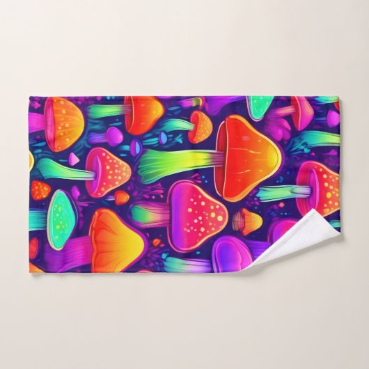 Neon Glow Mushroom Forest Badhandtuch Set (Handtuch)