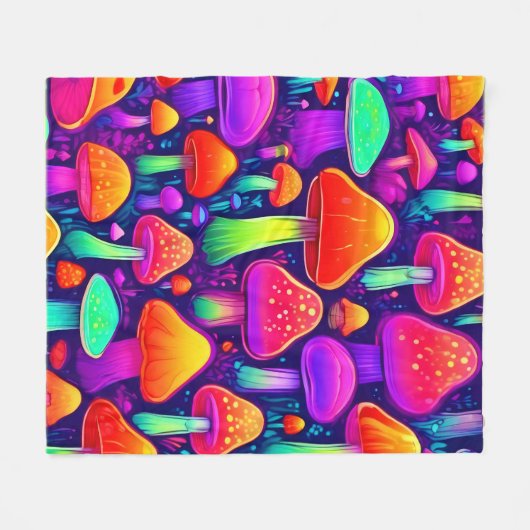 Neon Glow Mushroom Forest Fleecedecke (Vorderseite (Horizontal))