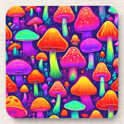 Neon Glow Mushroom Forest Getränkeuntersetzer (Vorderseite)