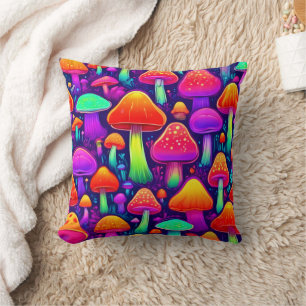 Neon Glow Mushroom Forest Kissen