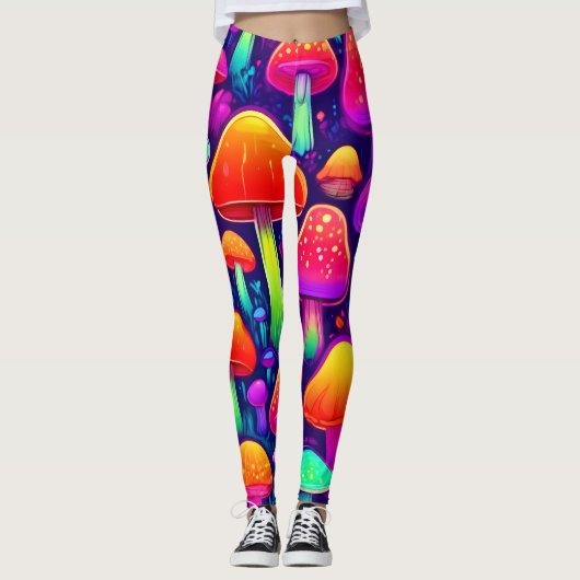 Neon Glow Mushroom Forest Leggings (Vorderseite)