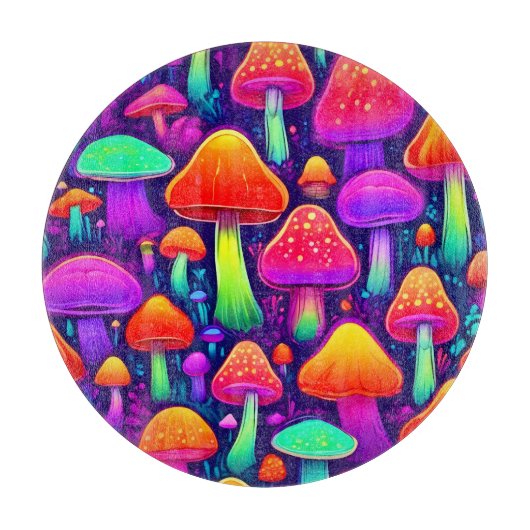 Neon Glow Mushroom Forest Schneidebrett (Vorderseite)