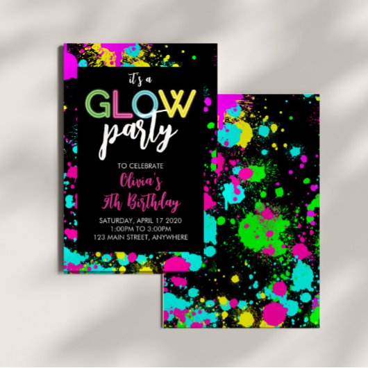 Neon Glow Paint Spritzer Geburtstag Einladung