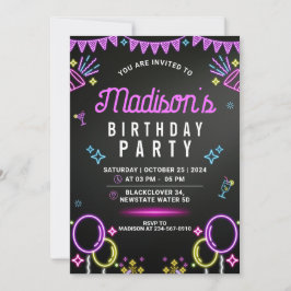 Neon Glow Party Editable Geburtstagsparty Einladun Einladung