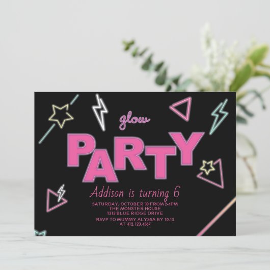 Neon Glow Party Einladung zum Geburtstag (Stehend Vorderseite)