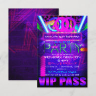 Neon Glow PARTY Geburtstags VIP PASS Club Einladun Einladung