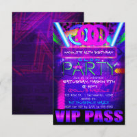 Neon Glow PARTY Geburtstags VIP PASS Club Einladun