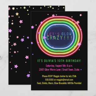 Neon Glow Party   Kindergeburtstag Party Stars Einladung