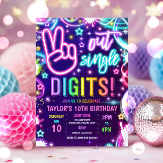 Neon Glow Peace Out Single Digits 10. Geburtstag Einladung