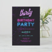 Neon Glow Pink Aquamarin Black Disco 30. Geburtsta Einladung (Stehend Vorderseite)