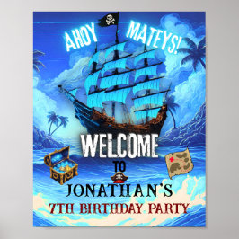Neon Glow Pirate Ship Ahoy Mateys Begrüßungszeiche Poster