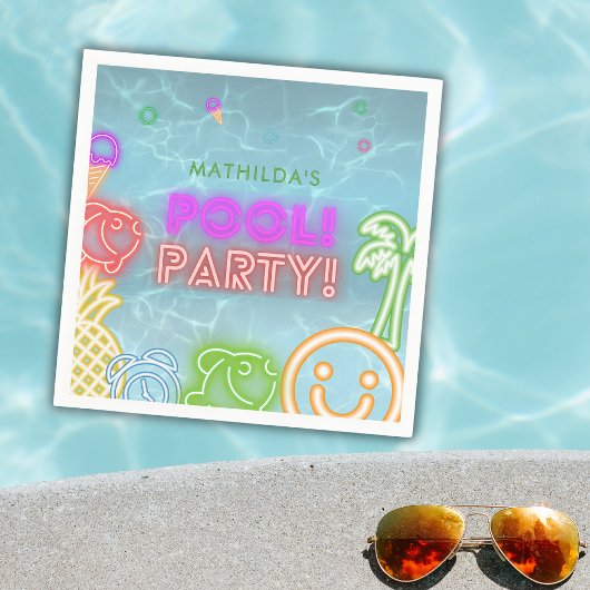 Neon Glow Pool Party Any Age Birthday  Serviette