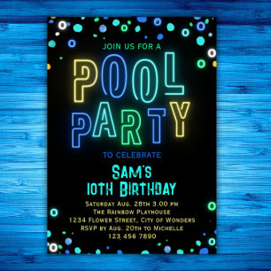 Neon Glow Pool Party Boys Summer Birthday Party Einladung