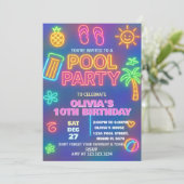 Neon Glow Pool Party Geburtstag Einladung (Stehend Vorderseite)