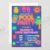 Neon Glow Pool Party Geburtstag Einladung (Vorne/Hinten)