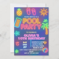 Neon Glow Pool Party Geburtstag Einladung
