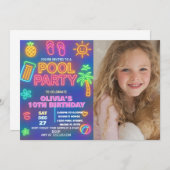 Neon Glow Pool Party Geburtstag Einladung (Vorne/Hinten)